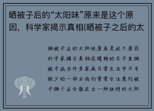 晒被子后的“太阳味”原来是这个原因，科学家揭示真相(晒被子之后的太阳味道)