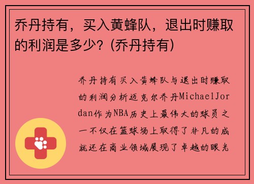 乔丹持有，买入黄蜂队，退出时赚取的利润是多少？(乔丹持有)