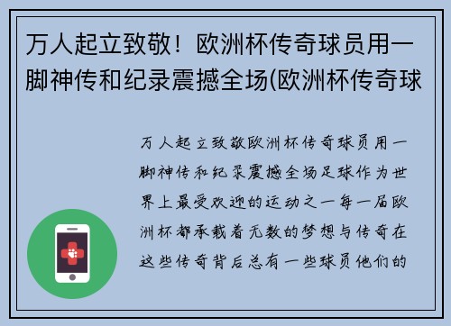 万人起立致敬！欧洲杯传奇球员用一脚神传和纪录震撼全场(欧洲杯传奇球场纪录片)