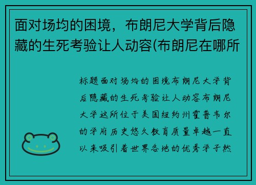 面对场均的困境，布朗尼大学背后隐藏的生死考验让人动容(布朗尼在哪所大学)